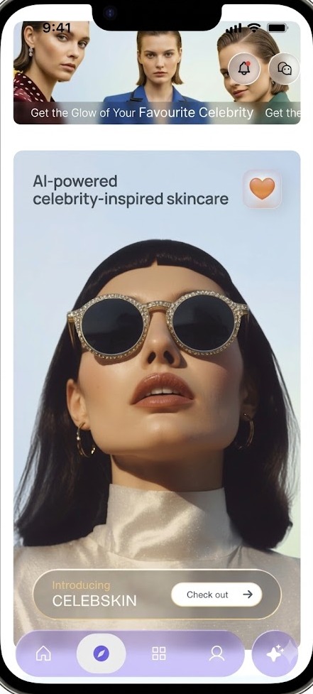CelebSkin in the Celes app: AI-powered, celebrity-inspired skincare recommendations.